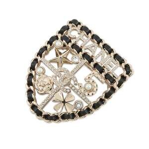 Chanel Brooch, Coco Mark Emblem, Icon Rhinestone, Faux Pearl, B25V AB4702 CHA...